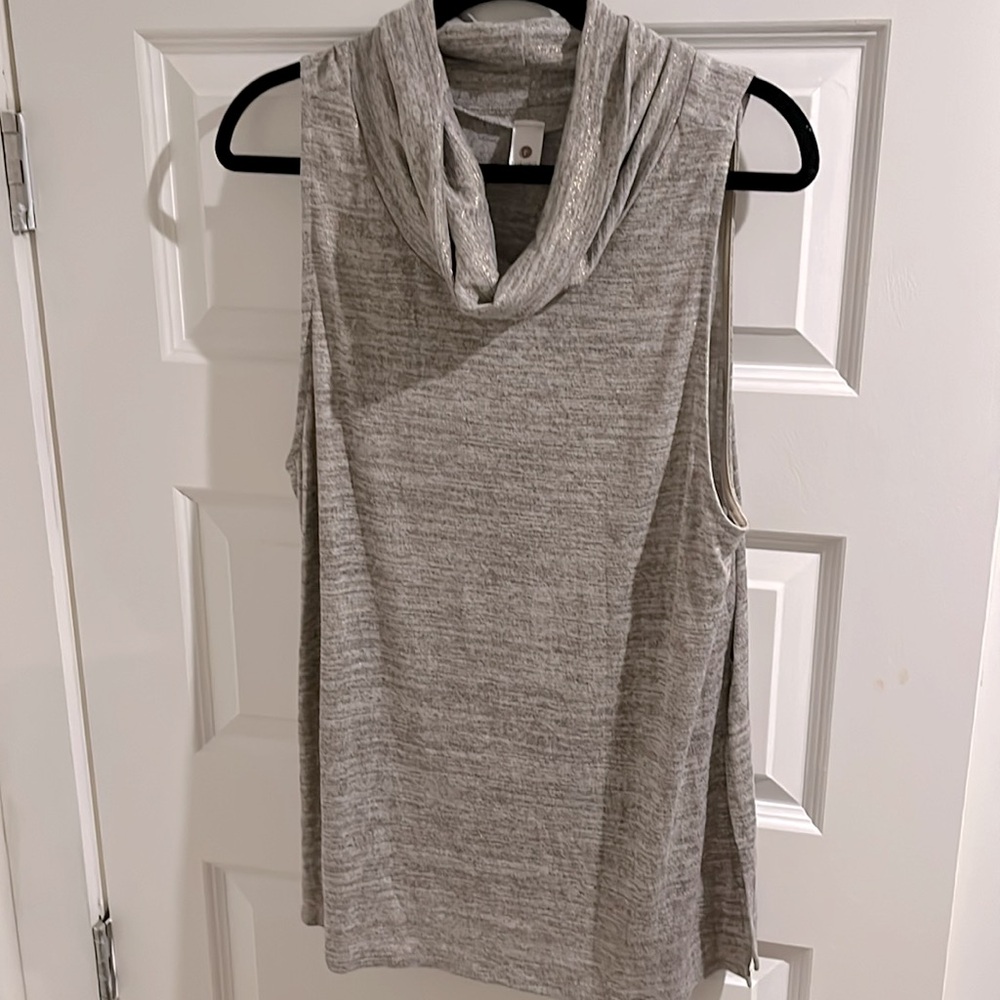 NWOT Gray Tank Top with Cowl Neck and Gold Metallic Design